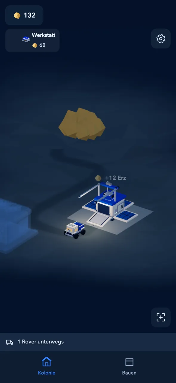 Die Landebasis mit Rover, der Erz von einer Ader zurückbringt