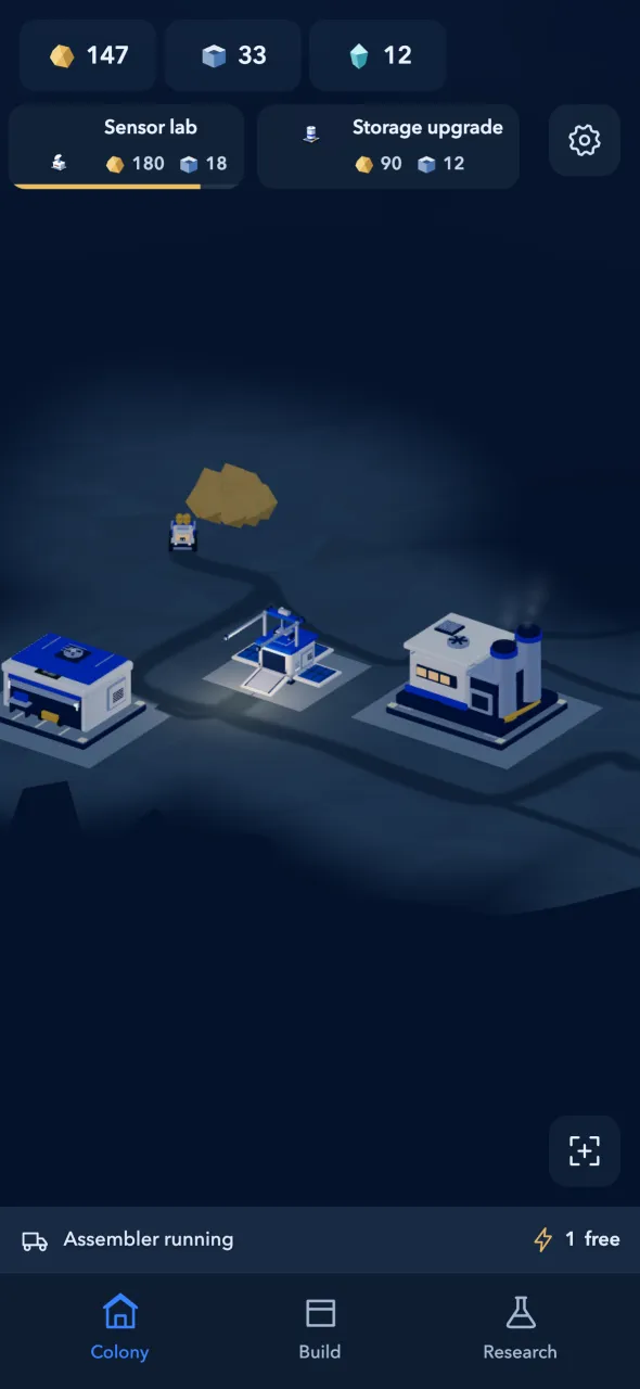 The colony at night with workshop, assembly and factory
